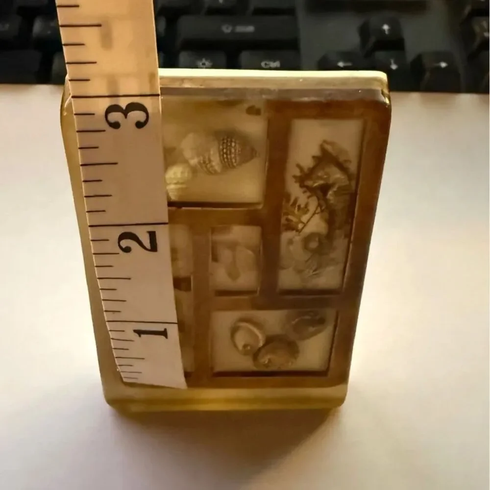Vintage 1970s Resin Toothpick Holder Real Seashell Seahorse Lucite Retro Kitsch